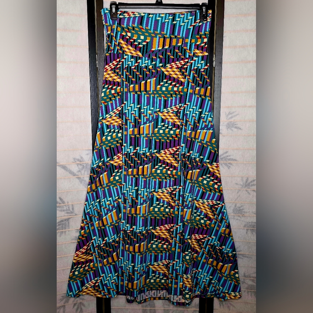 LuLaRoe Geometric Blue and Yellow Maxi Skirt